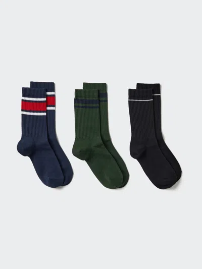 Uniqlo Women's Ribbed Socks 3 Pairs Striped With Deodorizing Navy Us W 7.5-10  Us In Black
