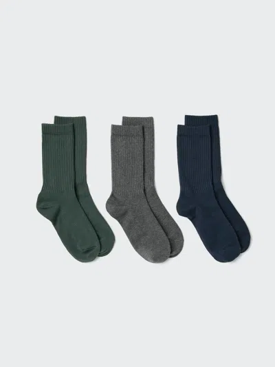Uniqlo Women's Ribbed Socks 3 Pairs With Deodorizing, Green, Us W 7.5-10 In Multi