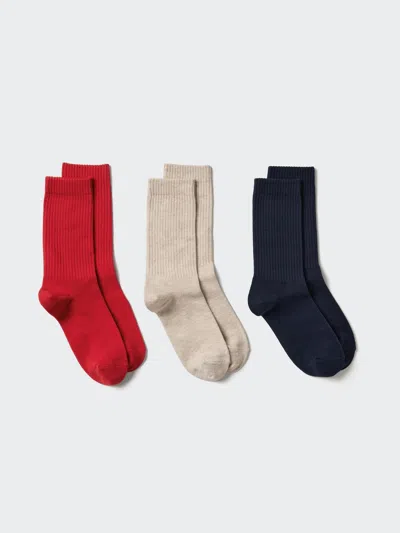 Uniqlo Women's Ribbed Socks 3 Pairs With Deodorizing Red Us W 7.5-10  Us In Multi