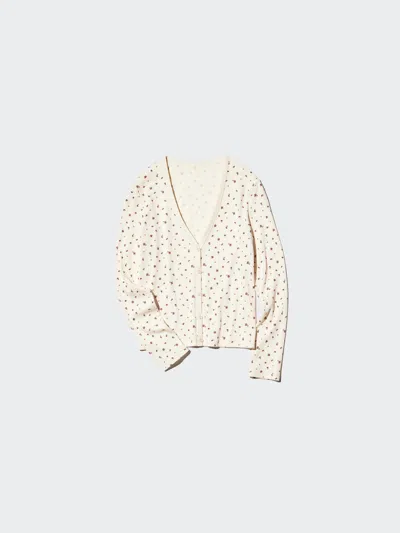 Uniqlo Women's Ribbed V-neck Cardigan Flower, Off White, Xs In Neutral