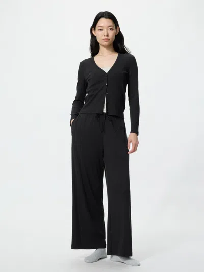 Uniqlo Women's Ribbed Wide Easy Pants, Black, Xs