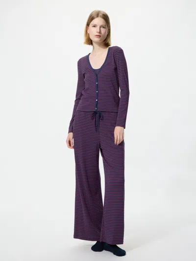 Uniqlo Women's Ribbed Wide Easy Pants Stripe, Navy, Xs