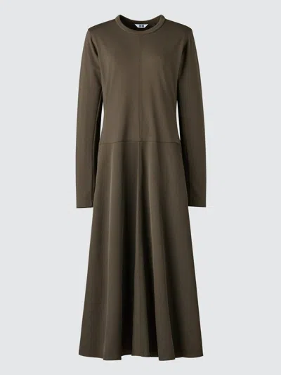 Uniqlo Women's Satin Combination Dress, Dark Brown, 2xs