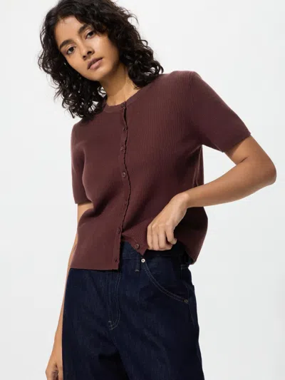Uniqlo Women's Scalloped Cardigan Dark Brown 2xl  Us