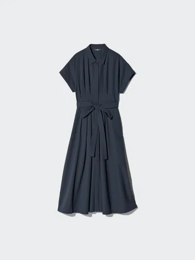 Uniqlo Women's Seersucker Shirt Dress Navy Large  Us In Blue
