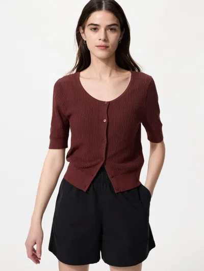 Uniqlo Women's Sheer Lace Cardigan Short Sleeve Brown Xl  Us In Burgundy