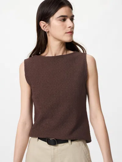 Uniqlo Women's Shirring Boat Neck Sleeveless T-shirt Brown 2xl  Us