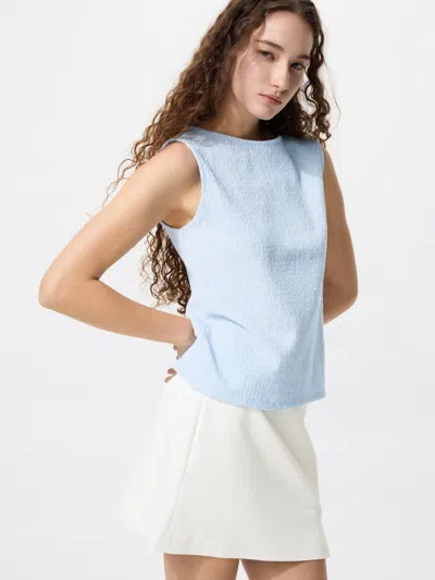 Uniqlo Women's Shirring Boat Neck Sleeveless T-shirt Light Blue 2xl  Us