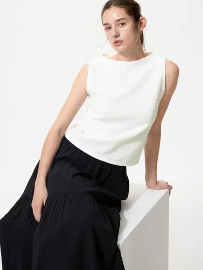 Uniqlo Women's Shirring Boat Neck Sleeveless T-shirt White 2xl  Us