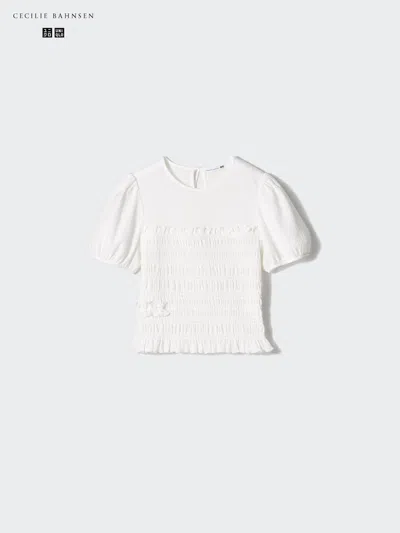Uniqlo Women's Shirring Volume Sleeve T-shirt, White, Xl