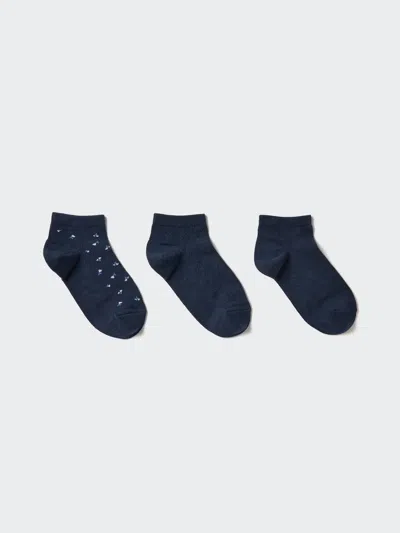 Uniqlo Women's Short Socks 3 Pairs Flower With Deodorizing Navy Us W 7.5-10  Us In Blue