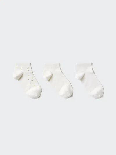 Uniqlo Women's Short Socks 3 Pairs Flower With Deodorizing Off White Us W 7.5-10  Us