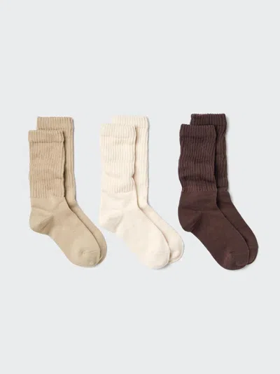 Uniqlo Women's Slouchy Socks 3 Pairs With Deodorizing, Khaki, Us W 7.5-10 In Multi