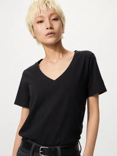 Uniqlo Women's Slub Cotton V-neck T-shirt Black 2xl  Us