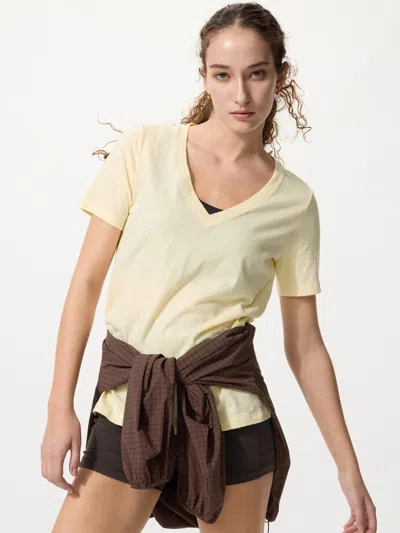 Uniqlo Women's Slub Cotton V-neck T-shirt Cream 2xl  Us In Yellow
