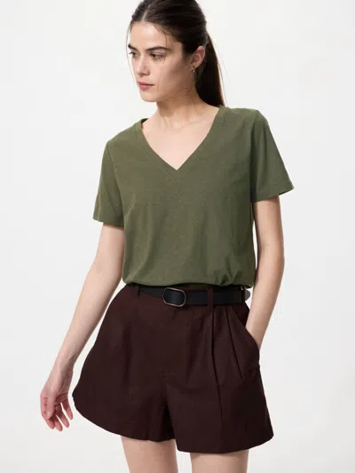 Uniqlo Women's Slub Cotton V-neck T-shirt Dark Green 2xl  Us