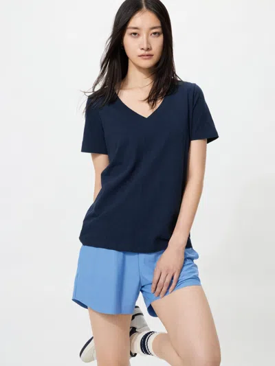 Uniqlo Women's Slub Cotton V-neck T-shirt Navy Large  Us In Blue