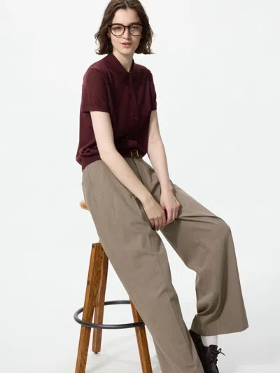 Uniqlo Women's Smart Wide Straight Pants Check Tall, Brown, Xs