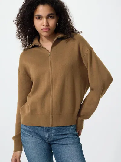 Uniqlo Women's Smooth Cotton Full Zip Cardigan, Brown, 2xs, 100% Cotton