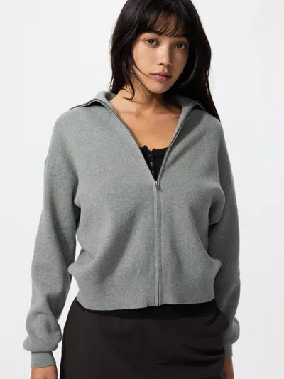 Uniqlo Women's Smooth Cotton Full Zip Cardigan, Gray, 2xs, 100% Cotton