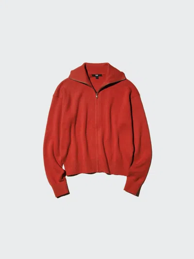 Uniqlo Women's Smooth Cotton Full Zip Cardigan, Red, 2xs, 100% Cotton