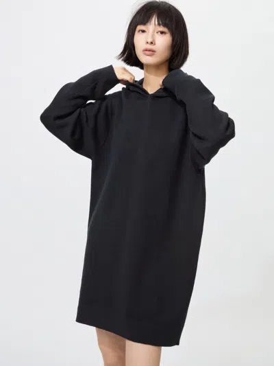 Uniqlo Women's Smooth Cotton Knit Hoodie Dress Black Medium  Us
