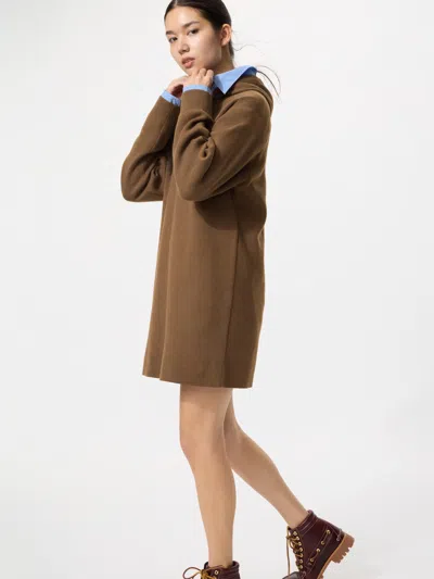 Uniqlo Women's Smooth Cotton Knit Hoodie Dress Brown Large  Us