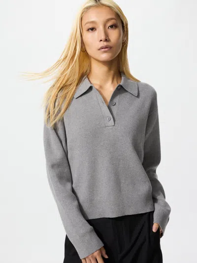Uniqlo Women's Smooth Cotton Polo Sweater Gray Large  Us