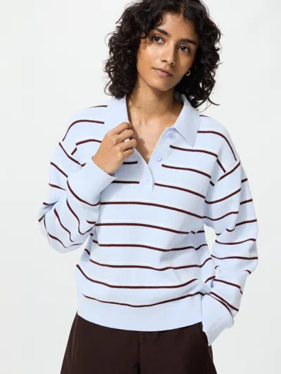 Uniqlo Women's Smooth Cotton Polo Sweater Striped Light Blue Large  Us