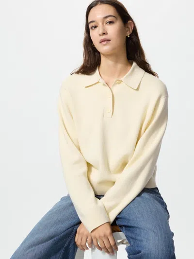 Uniqlo Women's Smooth Cotton Polo Sweater Yellow Medium  Us In Neutral