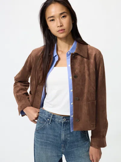 Uniqlo Women's Soft Brushed Short Jacket Brown Medium Denim  Us
