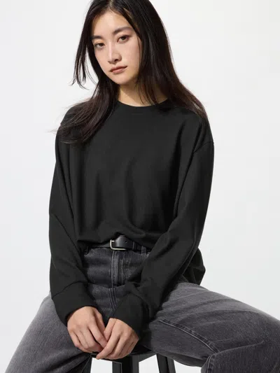 Uniqlo Women's Soft Knitted Fleece T-shirt Long Sleeve Black Xs  Us