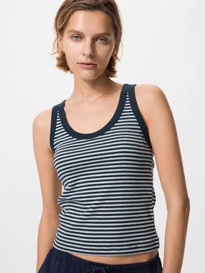 Uniqlo Women's Soft Ribbed Tank Top Striped Navy Large  Us In Blue