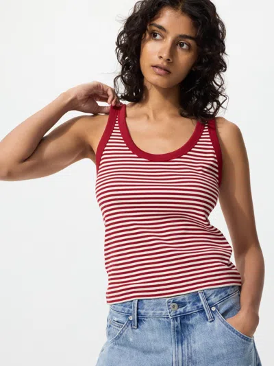 Uniqlo Women's Soft Ribbed Tank Top Striped Red Large  Us