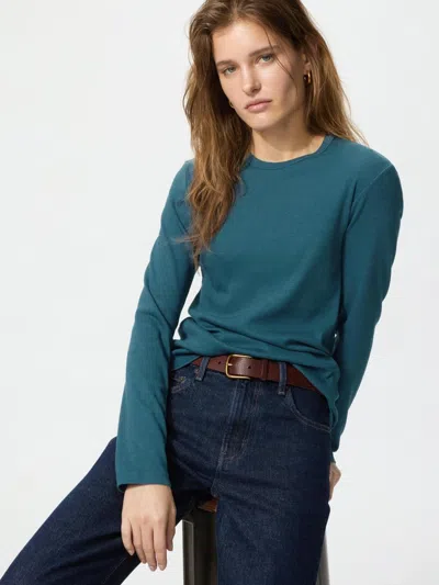 Uniqlo Women's Soft Ribbed T-shirt Long Sleeve, Blue, 2xs