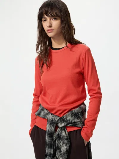 Uniqlo Women's Soft Ribbed T-shirt Long Sleeve, Orange, 2xs
