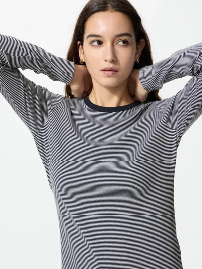 Uniqlo Women's Soft Ribbed T-shirt Striped Navy Xl  Us In Multi