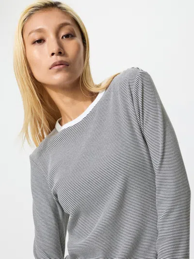 Uniqlo Women's Soft Ribbed T-shirt Striped Off White Xl  Us In Multi