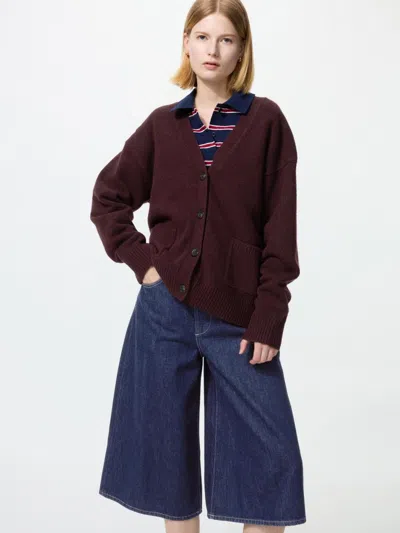 Uniqlo Women's Souffle Yarn Relaxed Cardigan, Wine, 2xs