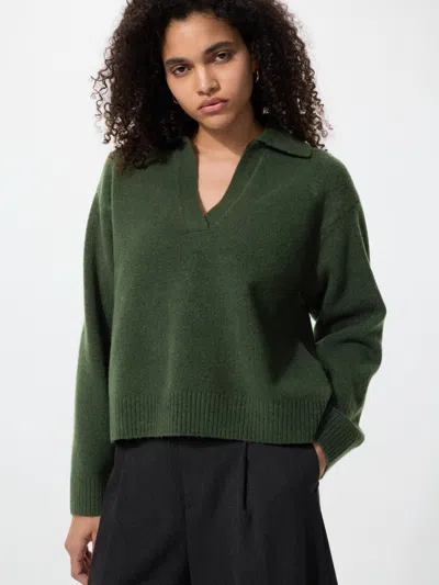 Uniqlo Women's Souffle Yarn Skipper Polo Sweater, Dark Green, 2xs