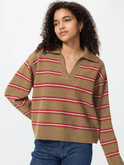 Uniqlo Women's Souffle Yarn Skipper Polo Sweater Stripe, Brown, 2xs