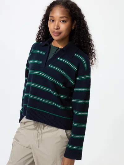 Uniqlo Women's Souffle Yarn Skipper Polo Sweater Stripe, Navy, 2xs In Blue
