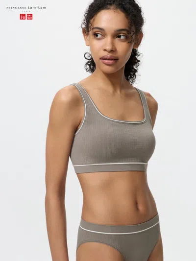 Uniqlo Women's Square Neck Wireless Bra Line, Brown, Xl In Multi