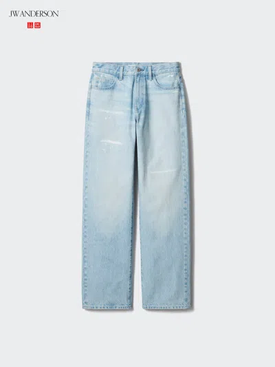 Uniqlo Women's Straight Jeans Distressed, Blue, 22 Inch