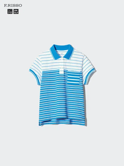 Uniqlo Women's Striped Mini Polo Shirt With Quick-drying, Blue, 2xl