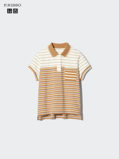 Uniqlo Women's Striped Mini Polo Shirt With Quick-drying, Brown, Xl