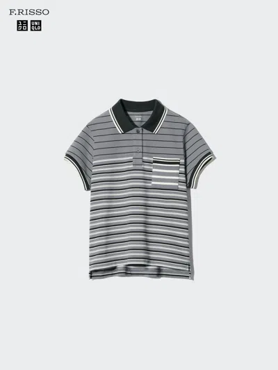 Uniqlo Women's Striped Mini Polo Shirt With Quick-drying, Dark Gray, 2xl