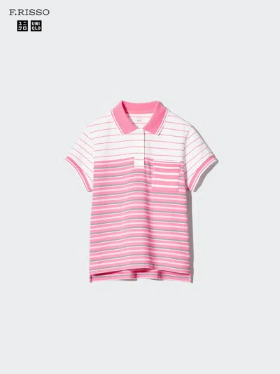 Uniqlo Women's Striped Mini Polo Shirt With Quick-drying, Pink, 2xl