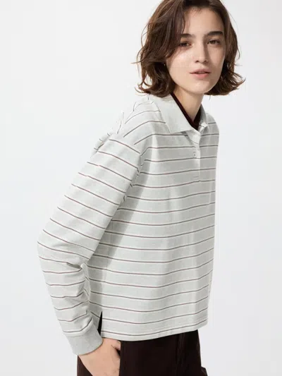 Uniqlo Women's Striped Polo Shirt Long Sleeve, Gray, Xs In Multi
