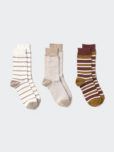Uniqlo Women's Striped Socks 3 Pairs Beige Us W 7.5-10  Us In Nude